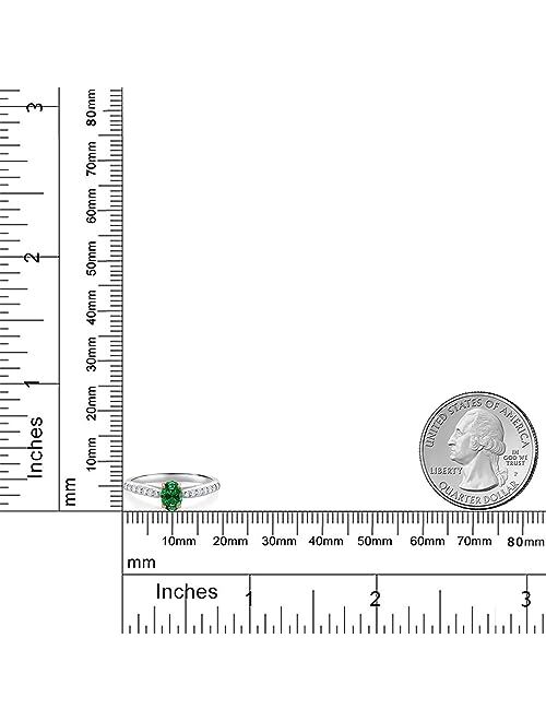 Gem Stone King 0.53 Ct Green Created Emerald G/H Lab Grown Diamond 10K White and Rose Gold Engagement Ring