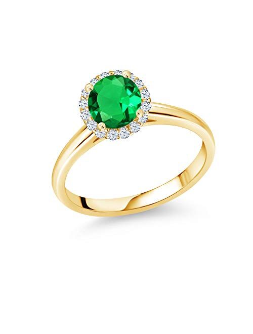 Gem Stone King 0.96 Ct Round Green Nano Emerald White Created Sapphire 10K Yellow Gold Ring