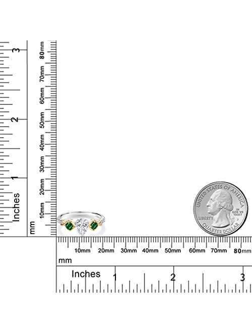 Gem Stone King 925 Silver and 10K Yellow Gold Green Nano Emerald Ring Set with Moissanite (1.06 Cttw)