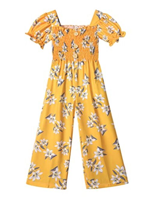 BAVADER One-Piece Girls Romper Jumpsuit, Kids Girls Short Ruffled Flutter-Sleeve Clothes Print Outfits Set For 5-9 Years