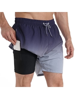 zeetoo Mens Swim Trunks with Compression Liner 5.5" Inseam Swim Shorts Quick Dry Shorts