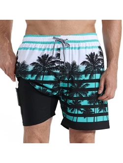 zeetoo Mens Swim Trunks with Compression Liner 5.5" Inseam Swim Shorts Quick Dry Shorts