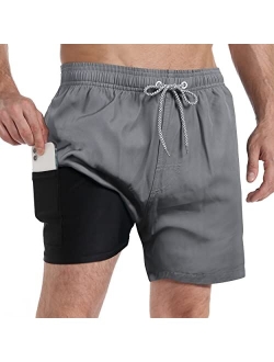 zeetoo Mens Swim Trunks with Compression Liner 5.5" Inseam Swim Shorts Quick Dry Shorts