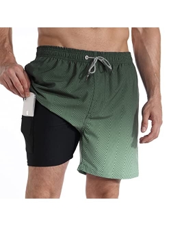 zeetoo Mens Swim Trunks with Compression Liner 5.5" Inseam Swim Shorts Quick Dry Shorts