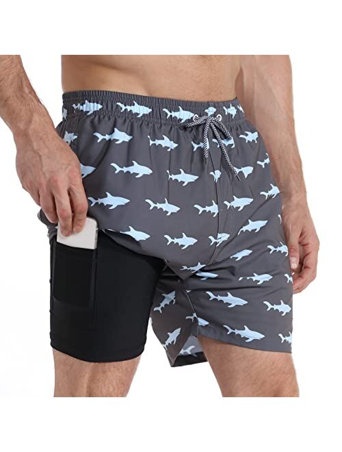 zeetoo Mens Swim Trunks with Compression Liner 5.5" Inseam Swim Shorts Quick Dry Shorts