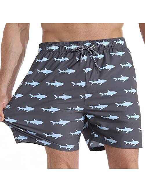 zeetoo Mens Swim Trunks with Compression Liner 5.5" Inseam Swim Shorts Quick Dry Shorts