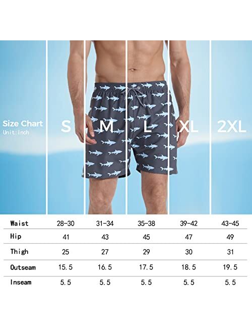 zeetoo Mens Swim Trunks with Compression Liner 5.5" Inseam Swim Shorts Quick Dry Shorts