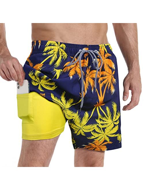 zeetoo Mens Swim Trunks with Compression Liner 5.5" Inseam Swim Shorts Quick Dry Shorts