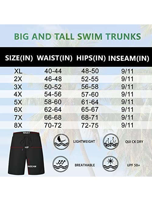 LETAOTAO Big and Tall Swim Trunks for Men Plus Size Swim Shorts Beach Board Shorts Mesh Lining(1X-8X)