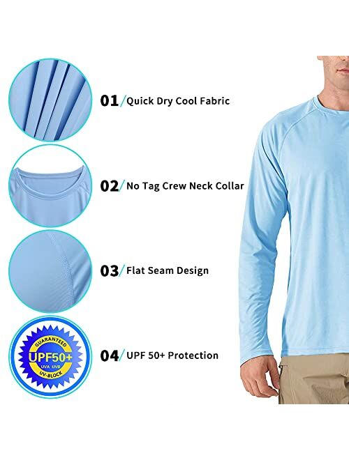 FASKUNOIE Men's UPF 50+ Long Sleeve Shirts Sun Protection Rashguard Beach Hiking Running Fishing Water Swim Shirt