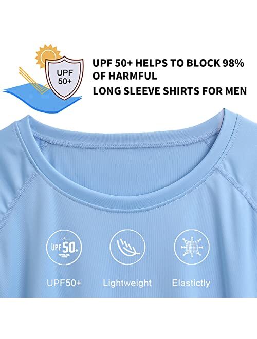 FASKUNOIE Men's UPF 50+ Long Sleeve Shirts Sun Protection Rashguard Beach Hiking Running Fishing Water Swim Shirt