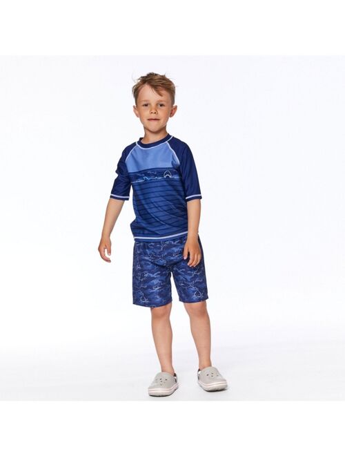 Deux par Deux Boy Printed 3/4 Sleeve Rashguard Navy Blue Sharks - Toddler|Child