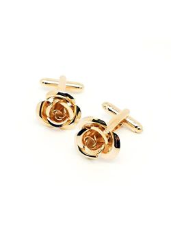 Jonwo Rose Gold Flower Shape French Shirt Jewelry Cufflinks Stainless Tuxedo Cuff Links Buttons With Gift Box for Business Wedding