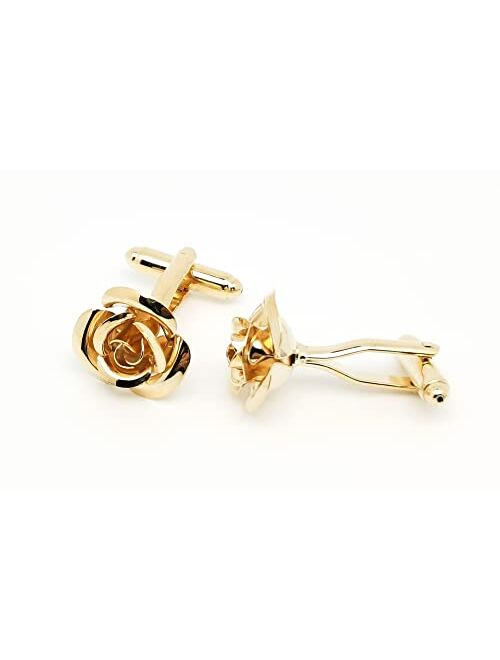 Jonwo Rose Gold Flower Shape French Shirt Jewelry Cufflinks Stainless Tuxedo Cuff Links Buttons With Gift Box for Business Wedding