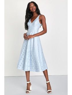 Positively Gorgeous Light Blue Lace Sleeveless Midi Dress