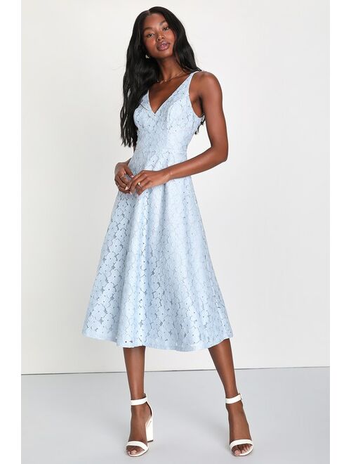 Lulus Positively Gorgeous Light Blue Lace Sleeveless Midi Dress