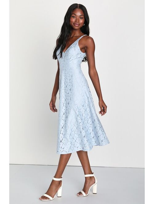 Lulus Positively Gorgeous Light Blue Lace Sleeveless Midi Dress