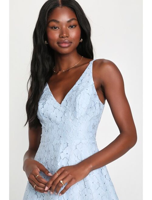 Lulus Positively Gorgeous Light Blue Lace Sleeveless Midi Dress