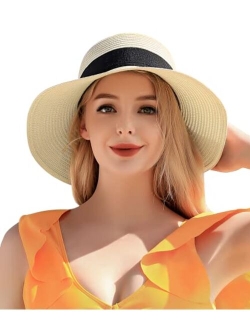 Pleneal Beach Hats for Women, Wide Brim Sun Straw Hat for Women UPF 50+ UV Sun Protection Sun Hat Foldable Roll up Cap