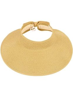 Simplicity Sun Hats for Women Fashionable Womens Wide Brim Hat Roll-up Straw Sun Visor Hat