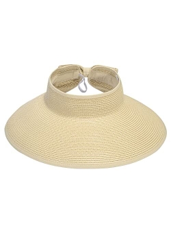 Simplicity Sun Hats for Women Fashionable Womens Wide Brim Hat Roll-up Straw Sun Visor Hat