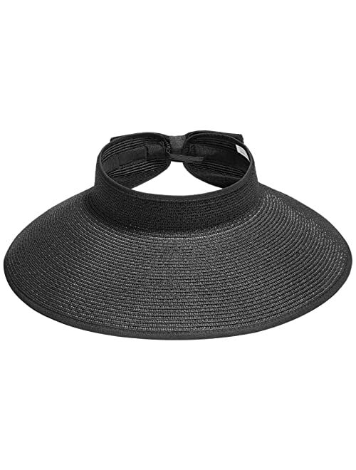 Simplicity Sun Hats for Women Fashionable Womens Wide Brim Hat Roll-up Straw Sun Visor Hat