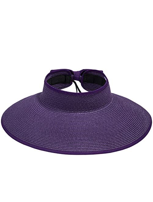 Simplicity Sun Hats for Women Fashionable Womens Wide Brim Hat Roll-up Straw Sun Visor Hat