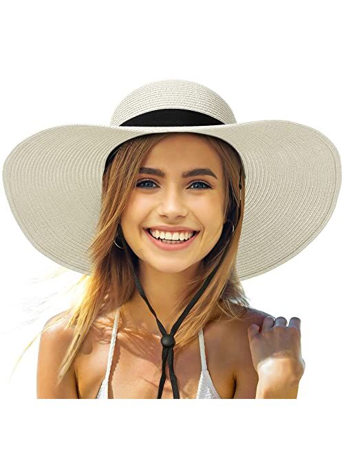 Joylivecy Beach Hats for Women, Foldable Sun Hat Womens UV Protection, Boho Wide Brim Hats for Women, Floppy Straw Paper Visor Hat