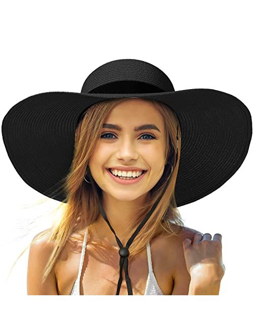 Joylivecy Beach Hats for Women, Foldable Sun Hat Womens UV Protection, Boho Wide Brim Hats for Women, Floppy Straw Paper Visor Hat