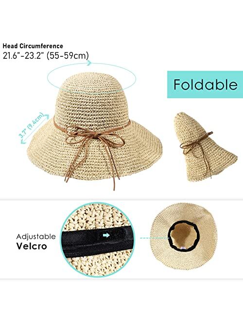 Lvaiz Women's Foldable Straw Sun Hat Wide Brim UPF 50+ Crochet Summer Floppy Beach Hat