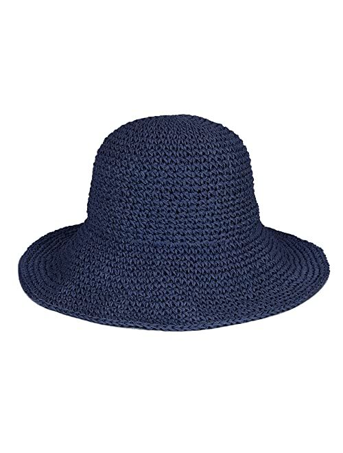 Voilipex Floppy Straw Sun Hat Foldable Packable Wide Brim Summer Beach Hat Crochet Bucket Hat for Women