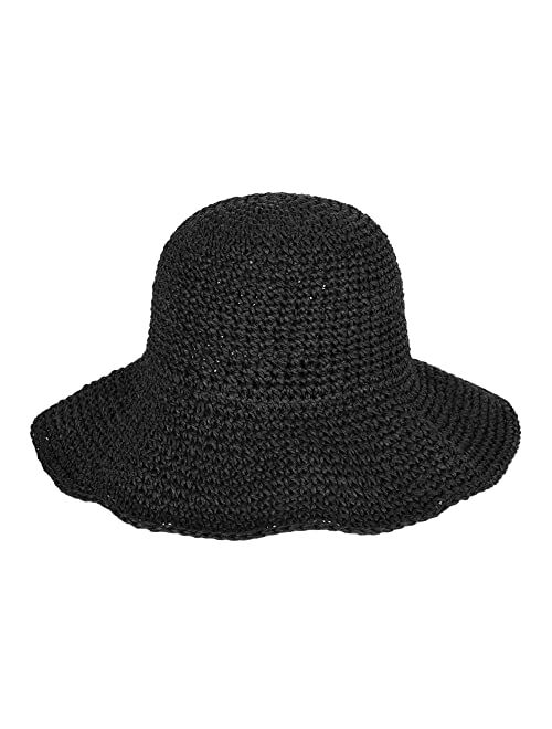 Voilipex Floppy Straw Sun Hat Foldable Packable Wide Brim Summer Beach Hat Crochet Bucket Hat for Women