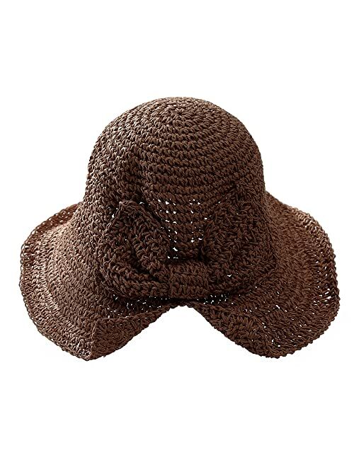 Sydbecs Womens Sun Hats Wide Brim Summer Beach Hat for Women Foldable Travel Straw Hat UPF50+