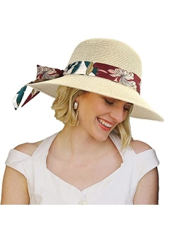 Somaler Womens Straw Sun Hats Wide Brim Foldable Beach Hats UV UPF 50+ Summer Sun Travel Hat for Women