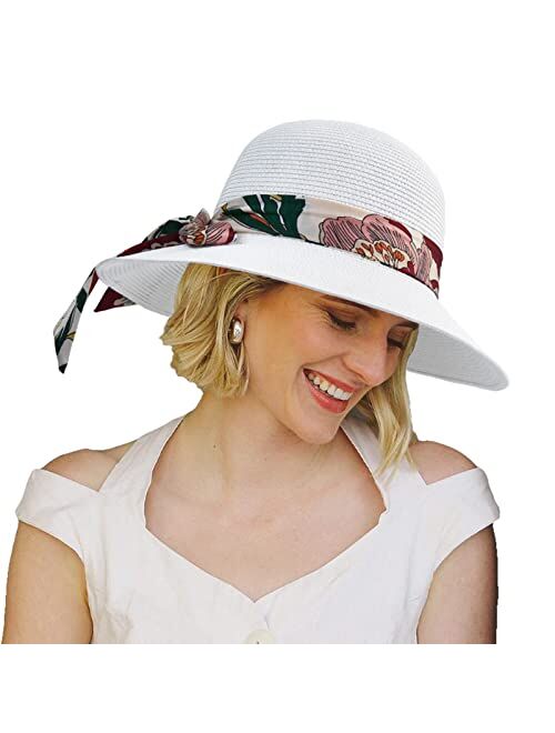 Somaler Womens Straw Sun Hats Wide Brim Foldable Beach Hats UV UPF 50+ Summer Sun Travel Hat for Women