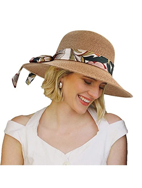 Somaler Womens Straw Sun Hats Wide Brim Foldable Beach Hats UV UPF 50+ Summer Sun Travel Hat for Women