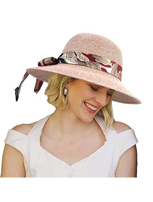 Somaler Womens Straw Sun Hats Wide Brim Foldable Beach Hats UV UPF 50+ Summer Sun Travel Hat for Women