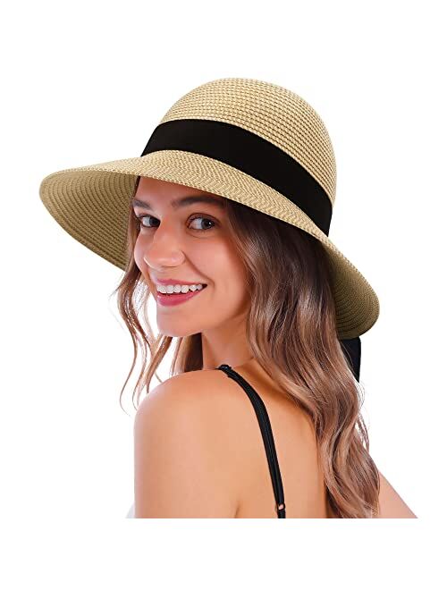 Verabella Women's Sun Hats UV Protection Large Wide Brim Hat Women Packable Sun Hat for Women Straw Hats