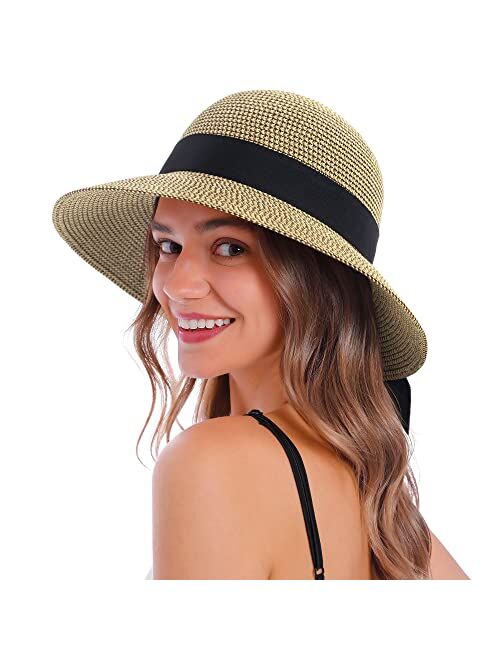 Verabella Women's Sun Hats UV Protection Large Wide Brim Hat Women Packable Sun Hat for Women Straw Hats