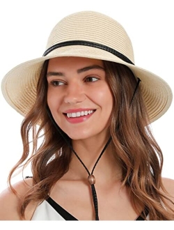 Simplicity Women's Wide Brim Straw Sun Hat with Lanyard UPF Summer Sun Hats for Women