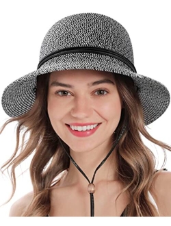 Simplicity Women's Wide Brim Straw Sun Hat with Lanyard UPF Summer Sun Hats for Women