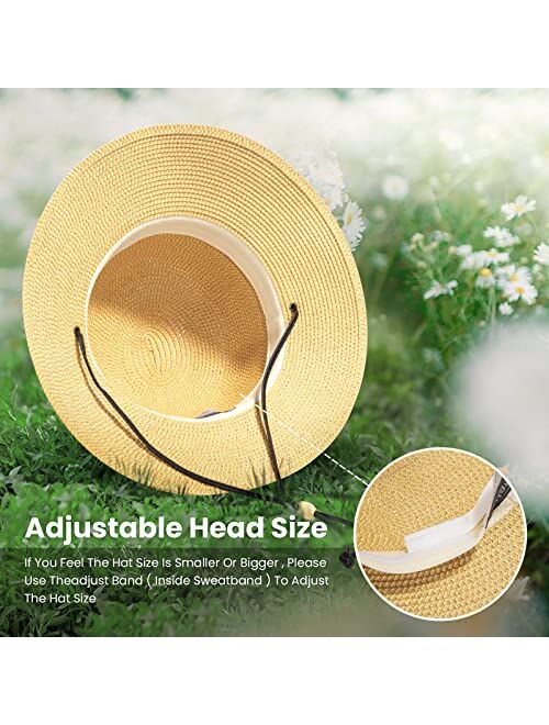 Simplicity Women's Wide Brim Straw Sun Hat with Lanyard UPF Summer Sun Hats for Women