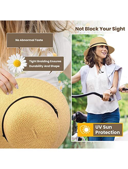 Simplicity Women's Wide Brim Straw Sun Hat with Lanyard UPF Summer Sun Hats for Women