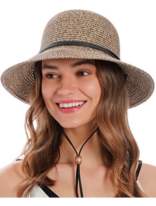 Simplicity Women's Wide Brim Straw Sun Hat with Lanyard UPF Summer Sun Hats for Women