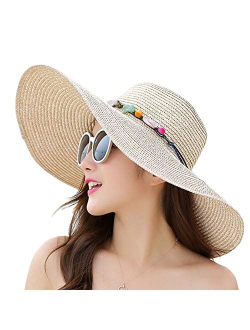 MYSNKU Womens Big Bowknot Straw Hat Large Floppy Foldable Roll up Beach Cap Sun Hat Summer UV Protection Beach Cap