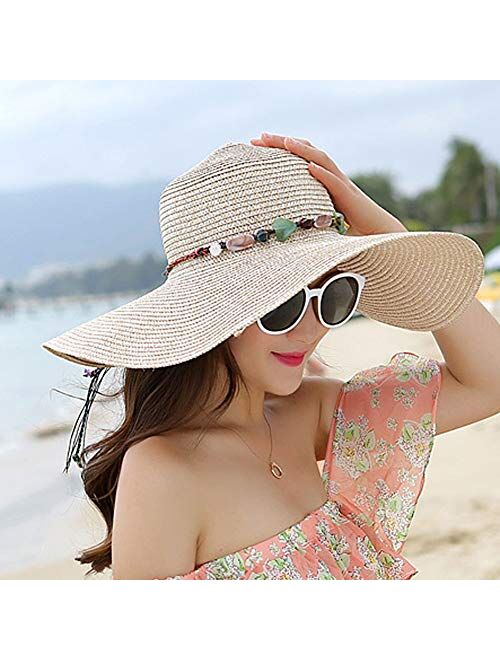 MYSNKU Womens Big Bowknot Straw Hat Large Floppy Foldable Roll up Beach Cap Sun Hat Summer UV Protection Beach Cap