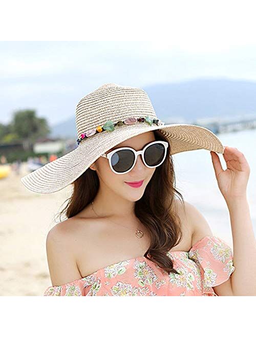 MYSNKU Womens Big Bowknot Straw Hat Large Floppy Foldable Roll up Beach Cap Sun Hat Summer UV Protection Beach Cap