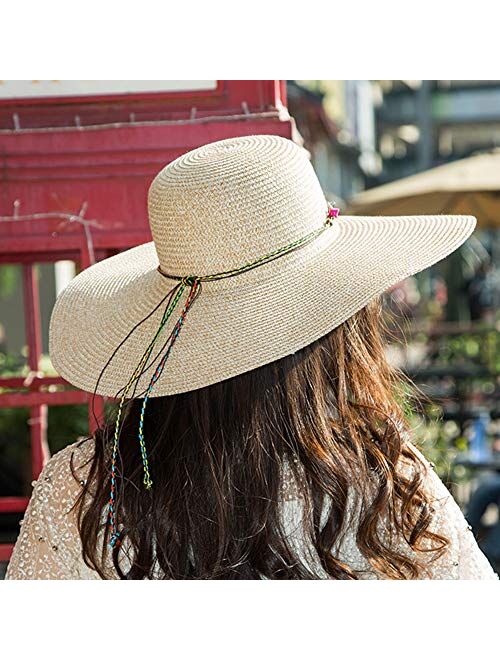 MYSNKU Womens Big Bowknot Straw Hat Large Floppy Foldable Roll up Beach Cap Sun Hat Summer UV Protection Beach Cap