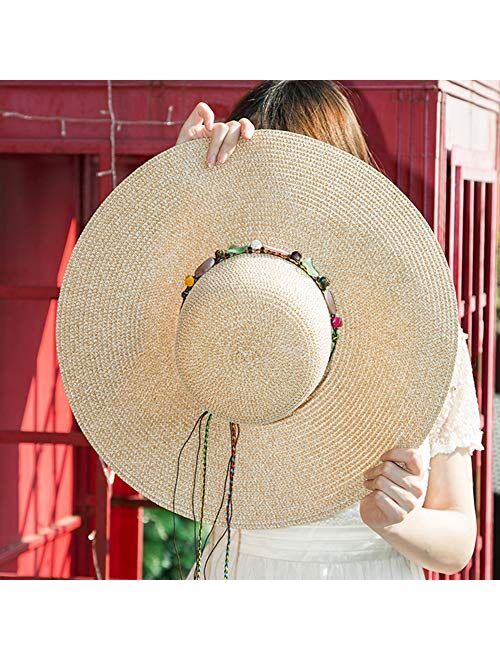 MYSNKU Womens Big Bowknot Straw Hat Large Floppy Foldable Roll up Beach Cap Sun Hat Summer UV Protection Beach Cap