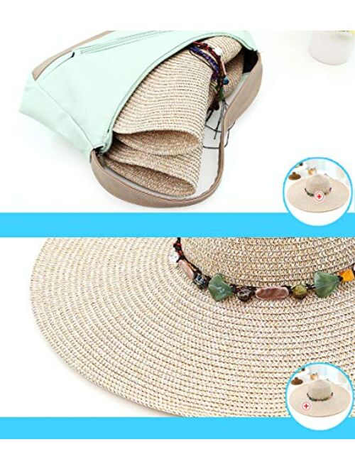 MYSNKU Womens Big Bowknot Straw Hat Large Floppy Foldable Roll up Beach Cap Sun Hat Summer UV Protection Beach Cap